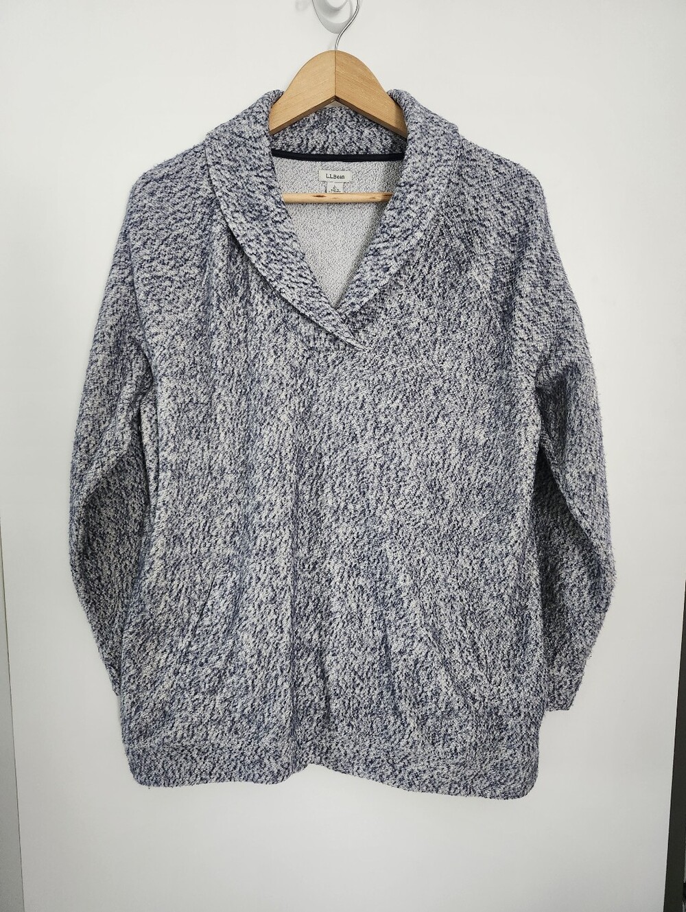 L.L. BEAN Women's Heritage Marled Fleece Shawl Collar Pullover Sweater Large